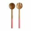 Mezze Salad Servers Mango Wood Enamel Finish 31cm Coral