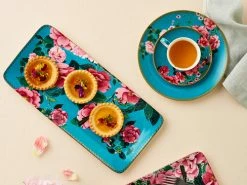 Teas & C's Silk Road Rectangle Platter 33x15.5cm Aqua Gift Boxed -Servingware Online Shop teas cs silk road platter cup saucer aqua